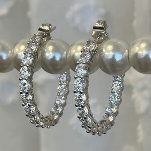 Silver Crystal Hoop Earrings - NWOT